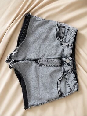 refuge Light Gray Black High-Rise Denim Jean Shorts
